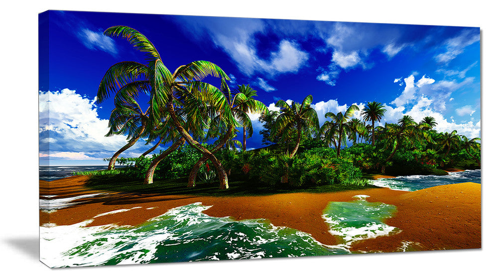 "Paradise Beach in Hawaii Island" Modern Seascape Canvas Artwork, 32"x16"