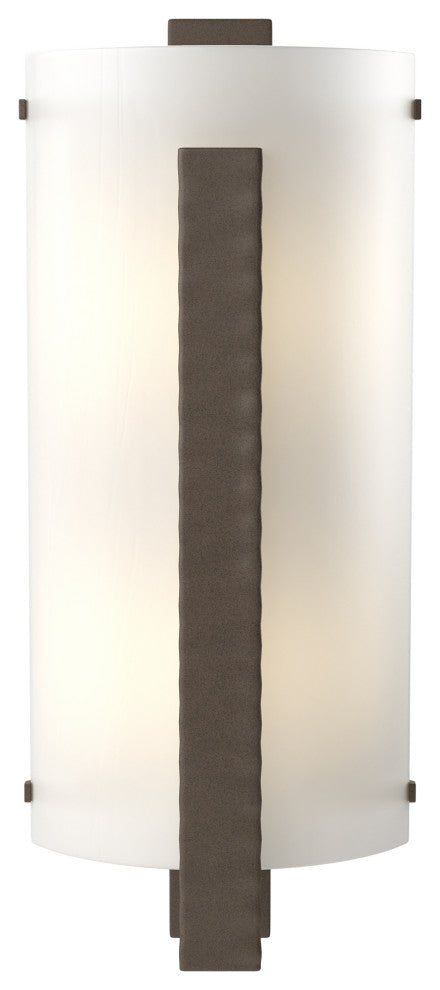 Forged Vertical Bar Sconce, Bronze Finish, White Art Glass