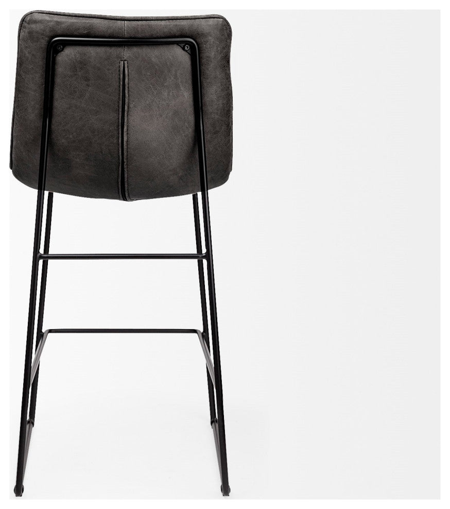 Meritt Black Faux-Leather Seat with Black Metal Frame Counter Stool