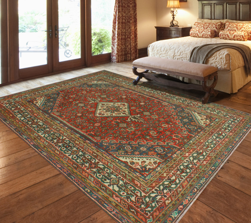 Fine Vintage Distressed Albertin Red/Ivory Rug, 6'8 x 9'10