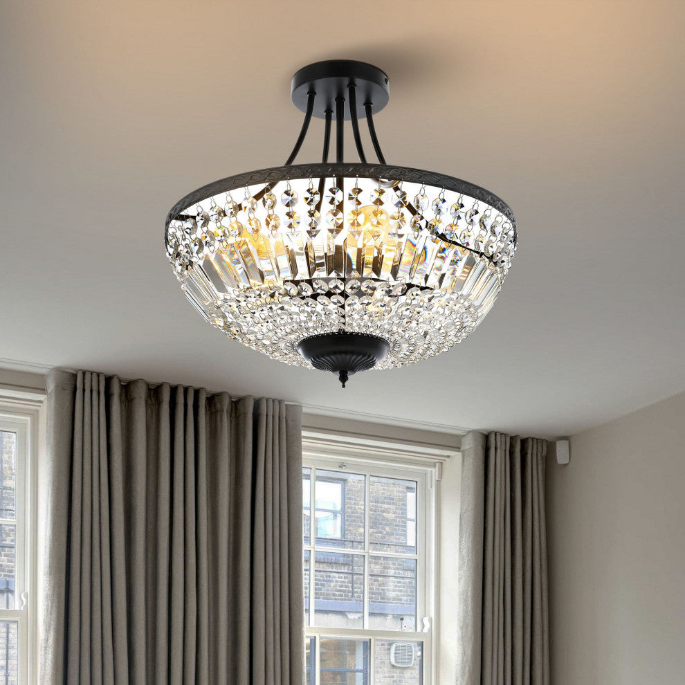 5-Light Crystal Semi Flush Mount, Black
