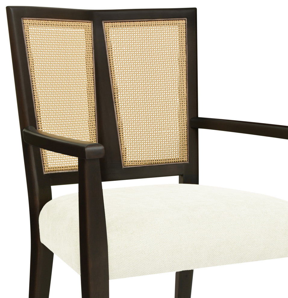 GDF Studio Modern Rattan Backrest Dining Chairs, Set of 2, Dark Brown/Beige