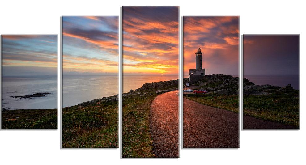 "Punta Nariga Lighthouse, Spain" Seashore Photo Wall Art, 5 Panels, 60"x32"