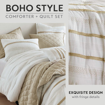 Madison Park Carolina 7 Piece Stripe Comforter and Quilt Set