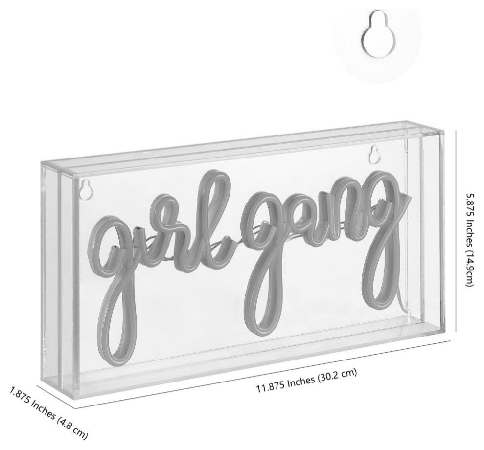Girl Gang 11.88" Contemporary Glam Acrylic Box USB Operated LED Neon Light, Pink