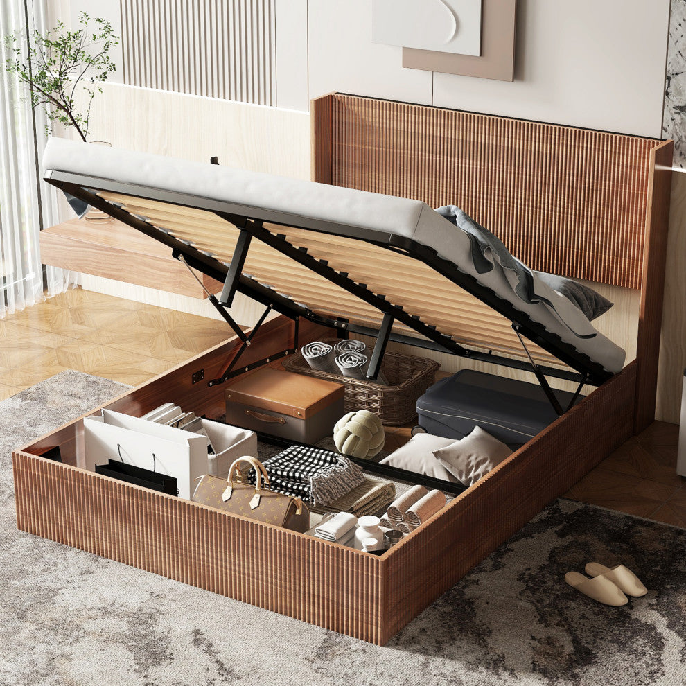 Gewnee Large grooved undulating lift storage bed frame