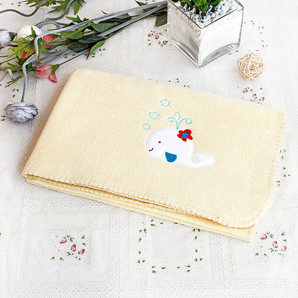 White Whale - Yellow Applique Coral Fleece Baby Throw Blanket (29.5"-39.4")