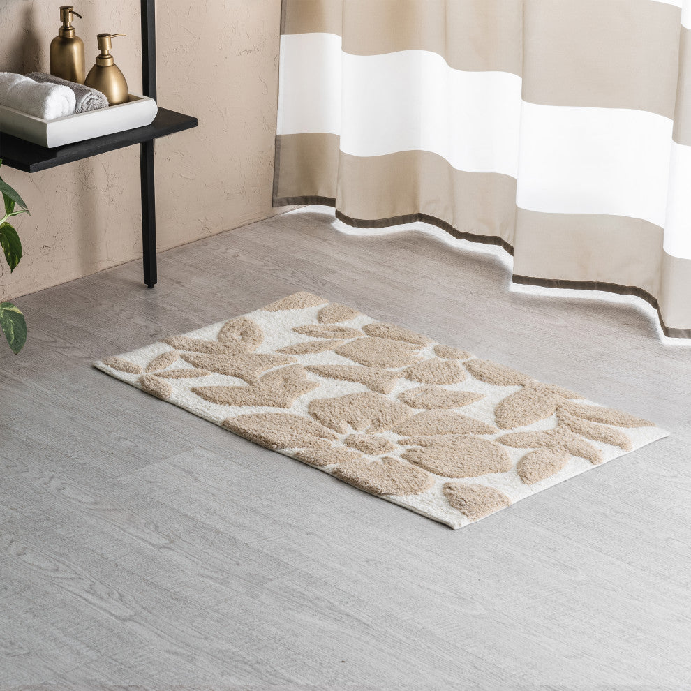 Burlington Leaf Indoor Cotton Bath Mat, Beige/Ivory, 21"x34"