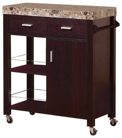Contemporary Style Kitchen Cart With Faux Marble Top.