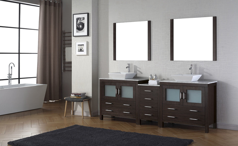 Virtu Dior 78" Double Bathroom Vanity, Espresso With Faucet and Mirrors