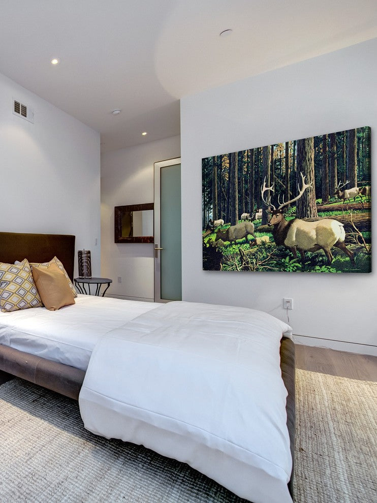 "Elk Herd" Painting Print on Wrapped Canvas
