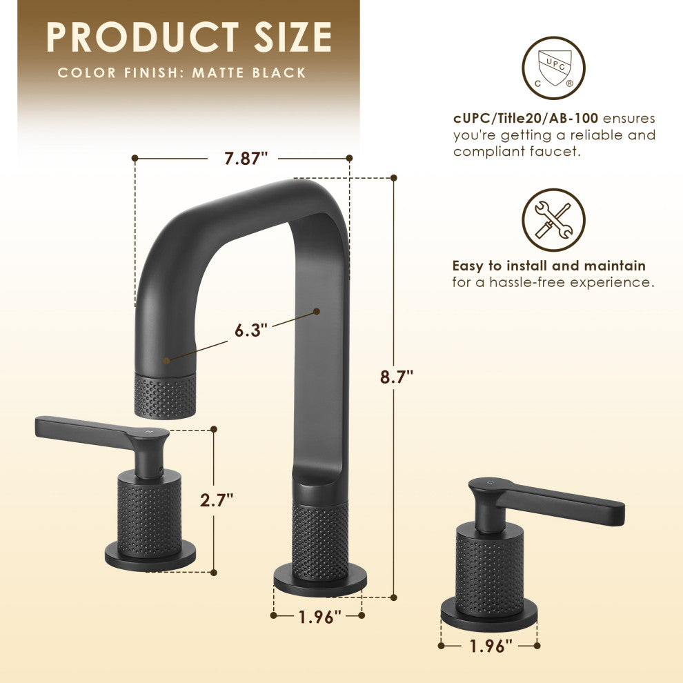 Wishful 8" Widespread 2-Handle Bathroom Faucet, Matte Black