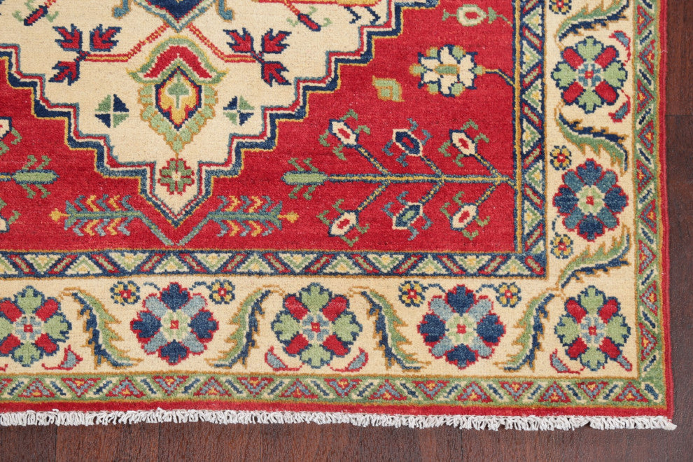 Oriental Kazak Traditional Handmade Pakistani Area Rug, Beige, 5'11"x4'1