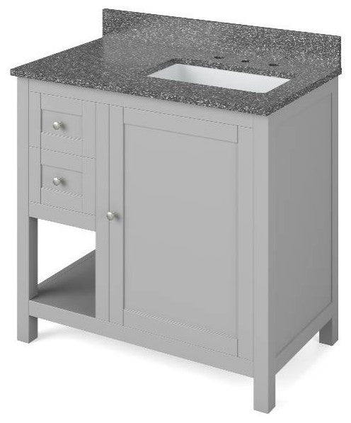 Astoria Transitional 36" Grey Right Offset Sink Vanity, Boulder Cultured Marble