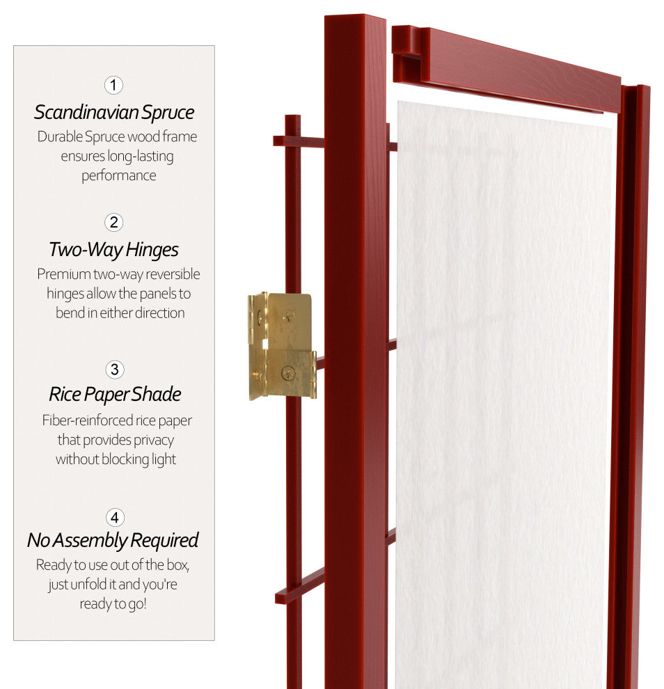 5' Tall Window Pane Shoji Screen, Rosewood, 3 Panels