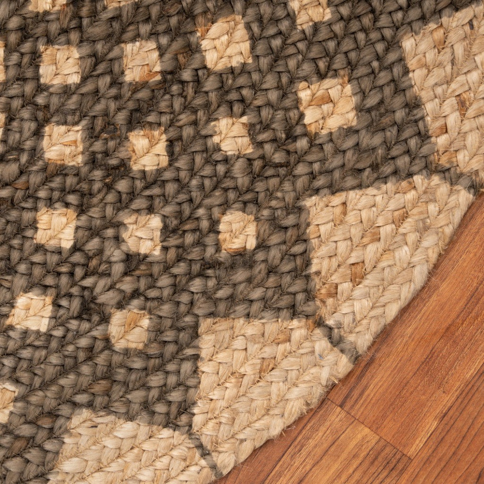 6" Round Brown Geometric Medallion Area Rug