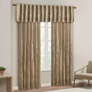 Madison Park Andora Embroidered Branches Faux Silk Window Panel, Blue, Tan, 95"