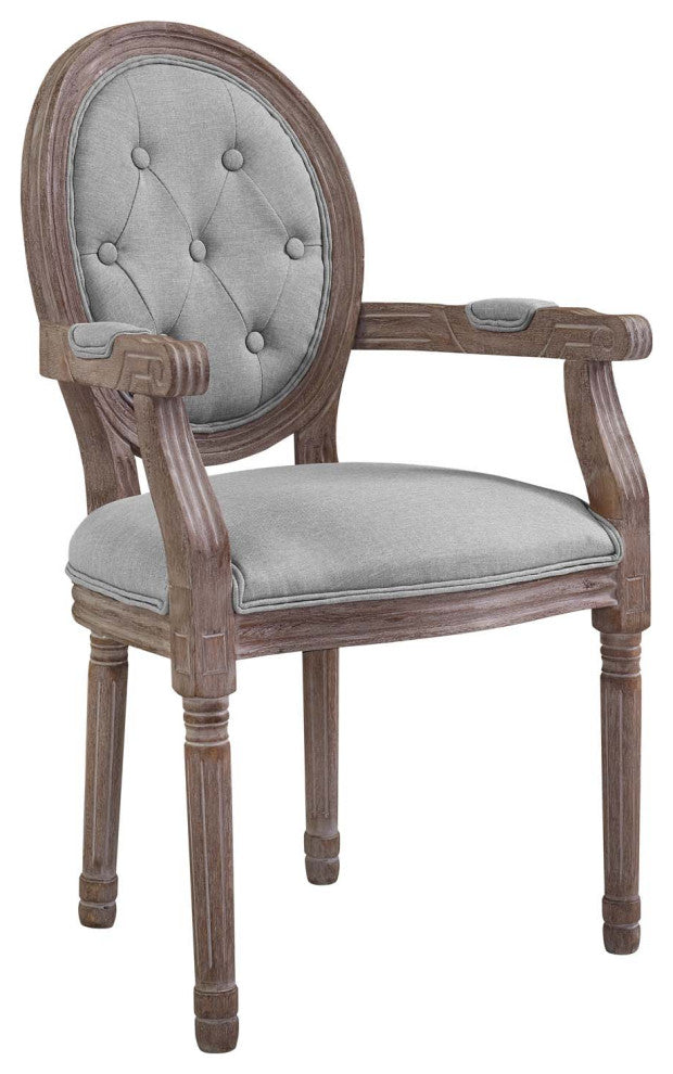 Arise Vintage French Upholstered Fabric Dining Armchair Light Gray