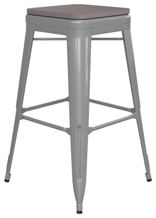 Kai Commercial Grade 30"H Metal Counter Stool, Silver/Gray