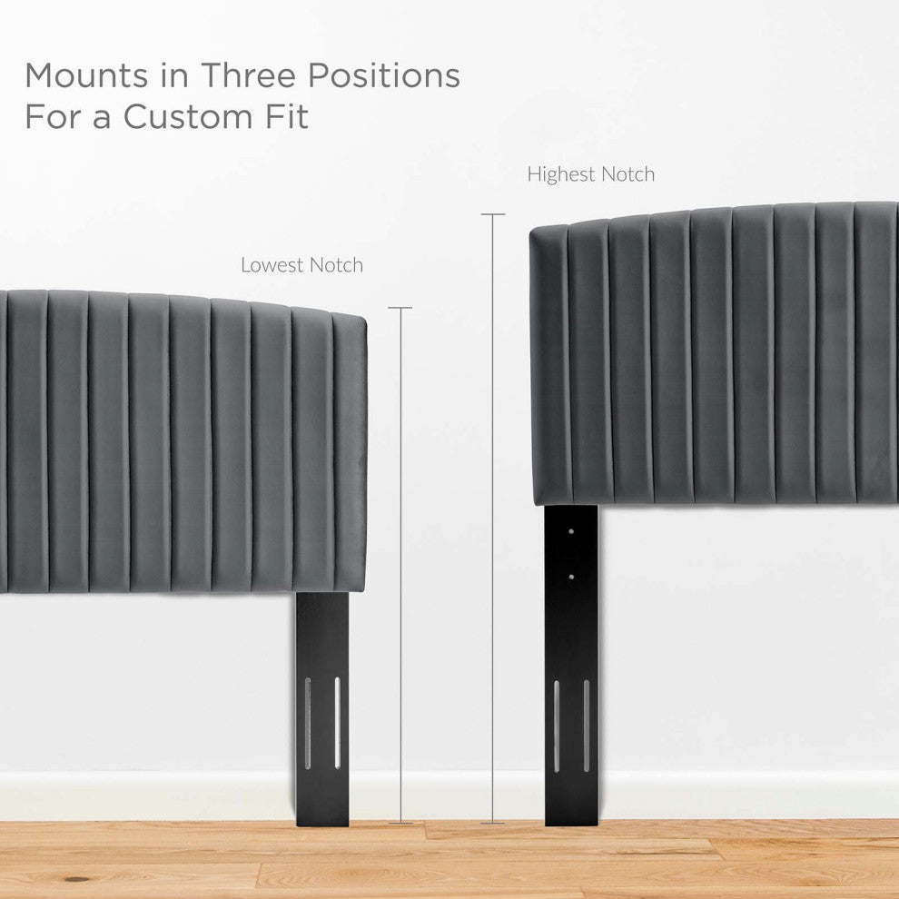 Headboard, King Size, Velvet, Dark Gray, Modern Contemporary, Bedroom