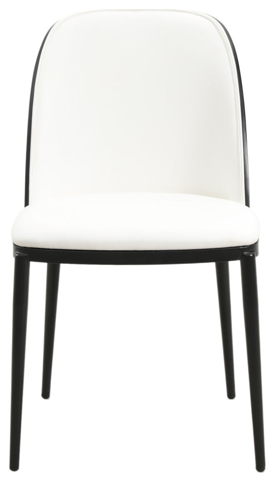 LeisureMod Tule Dining Side Chair With Upholstered Seat and Steel Frame, Black/White