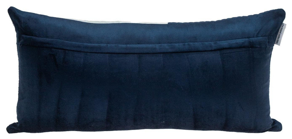 Navy Blue and Silver Quilted Colorblock Velvet Lumbar Throw Pillow