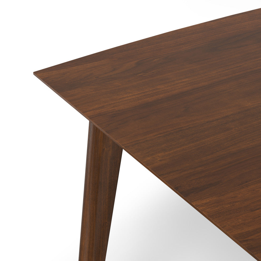Draper Solid Wood Mid Century Rectangle Dining Table, Walnut Veneer