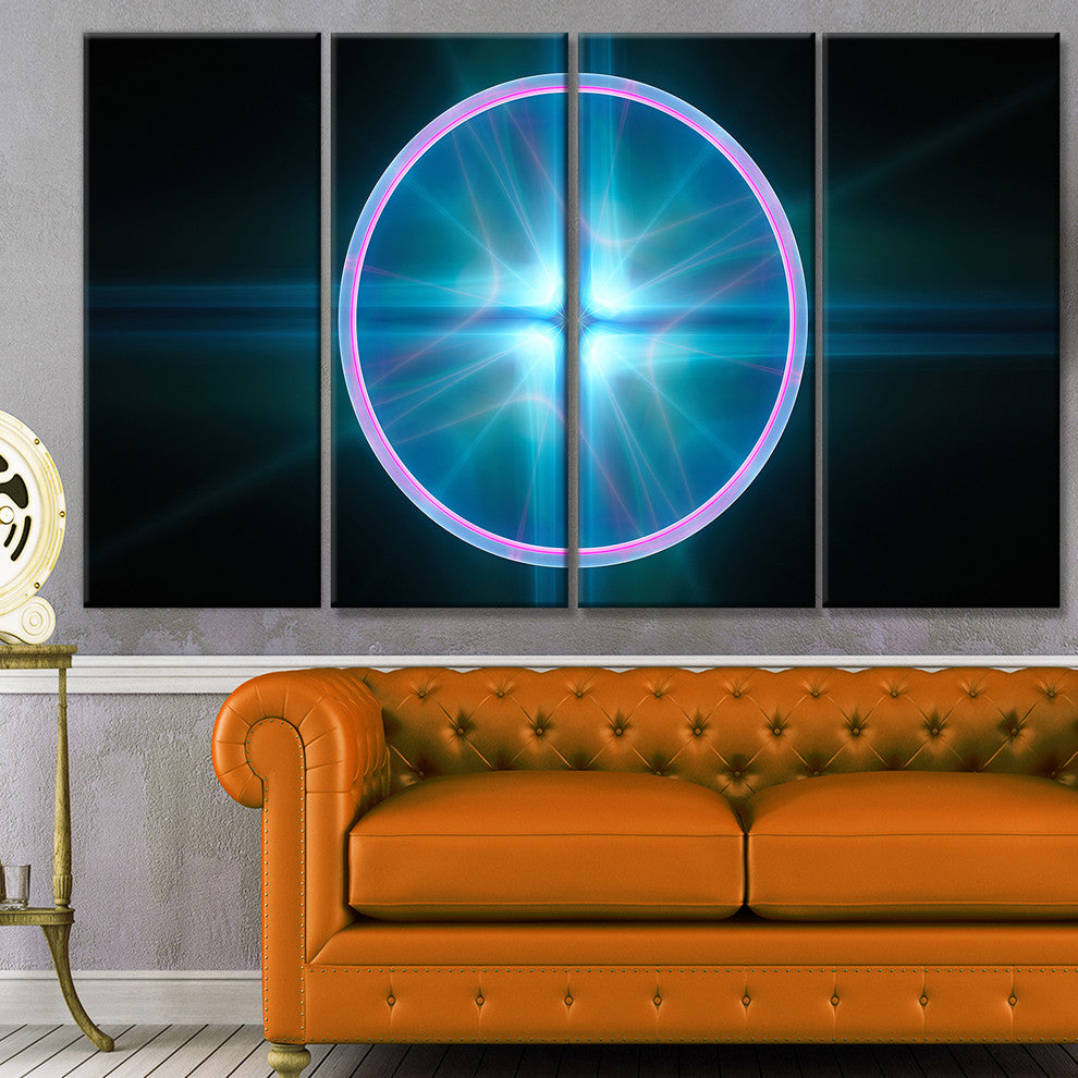 Blue Sphere of Cosmic Mind, Abstract Canvas Art Print, 48"x28", 4 Panels