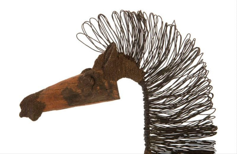 Luxe Wood Block Modern Horse Wire Sculpture | Contemporary Equestrian Art