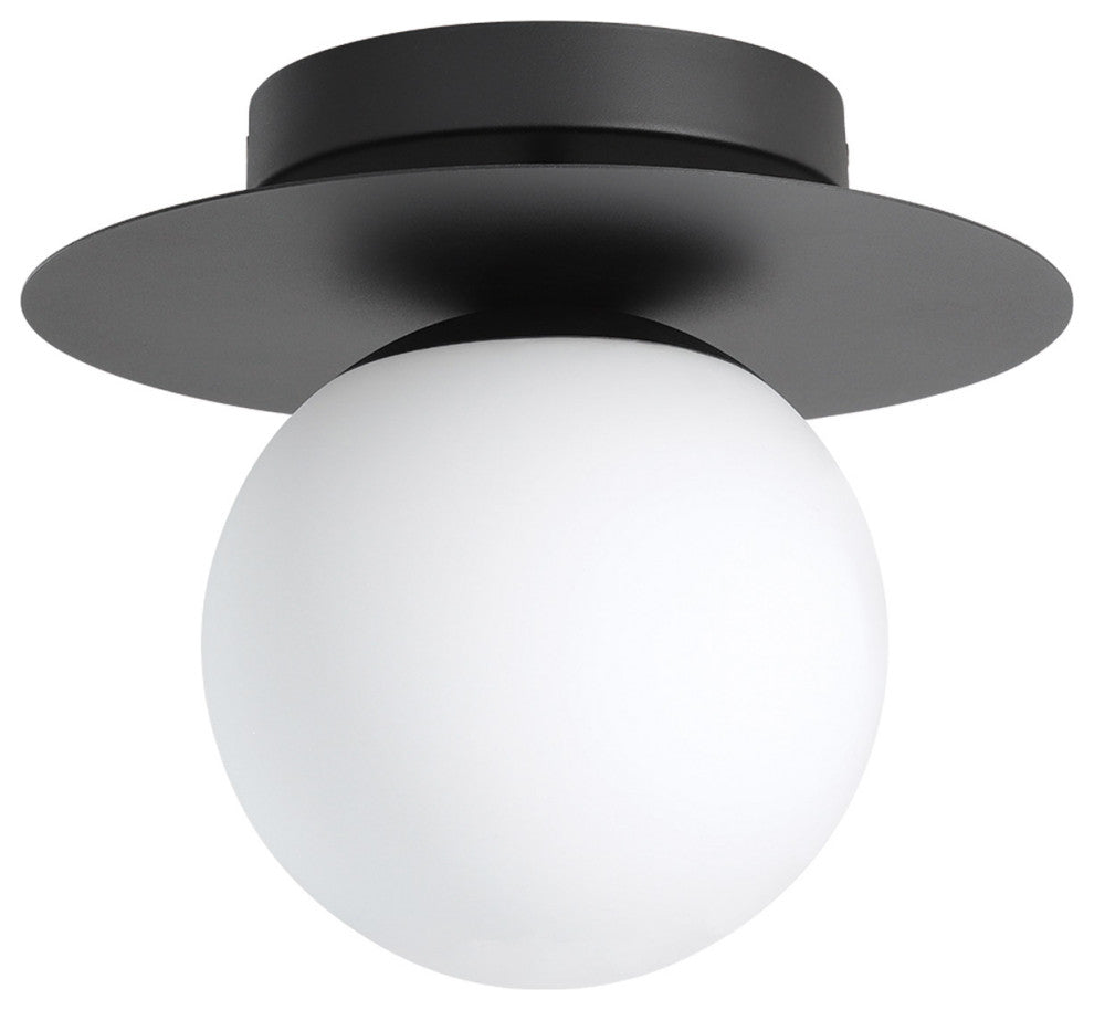 Arenales 1-Light Ceiling Light, Structured Black, White Opal Glass Shade