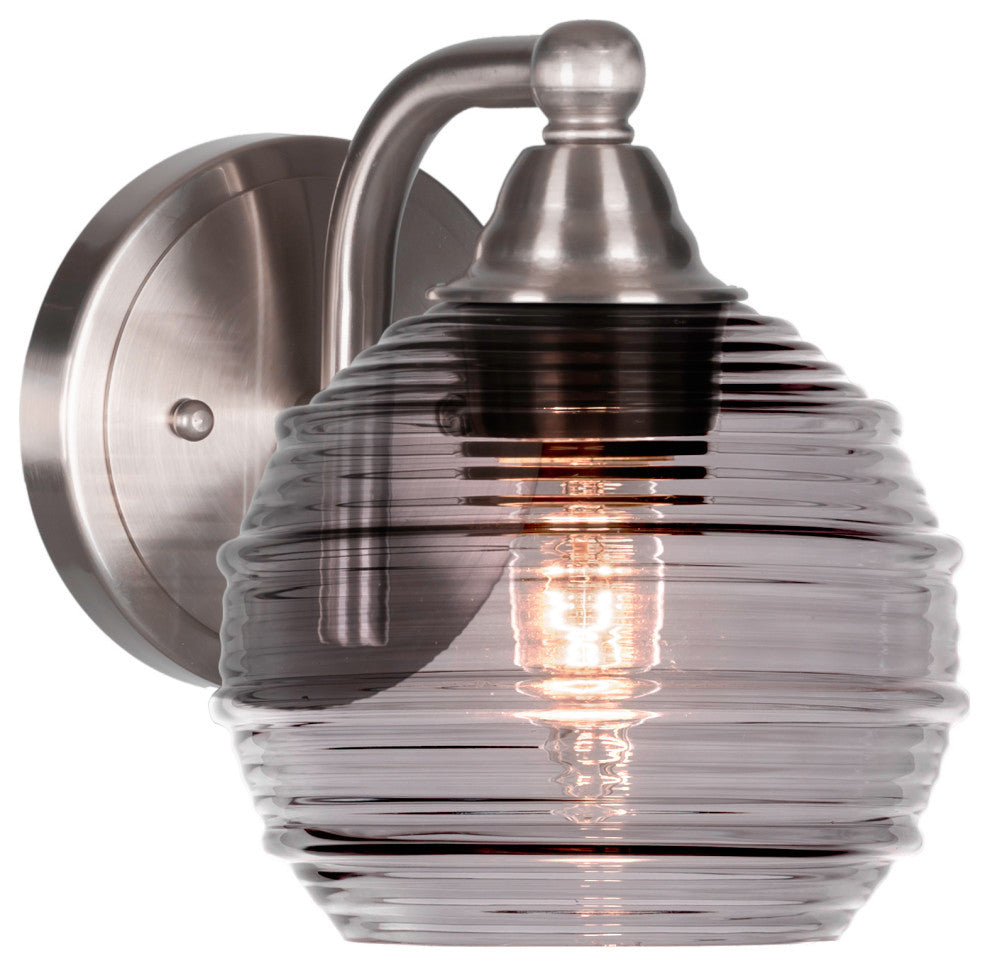 Paramount Wall Sconce, Brushed Nickel, 6" Smoke Ribbed Glass