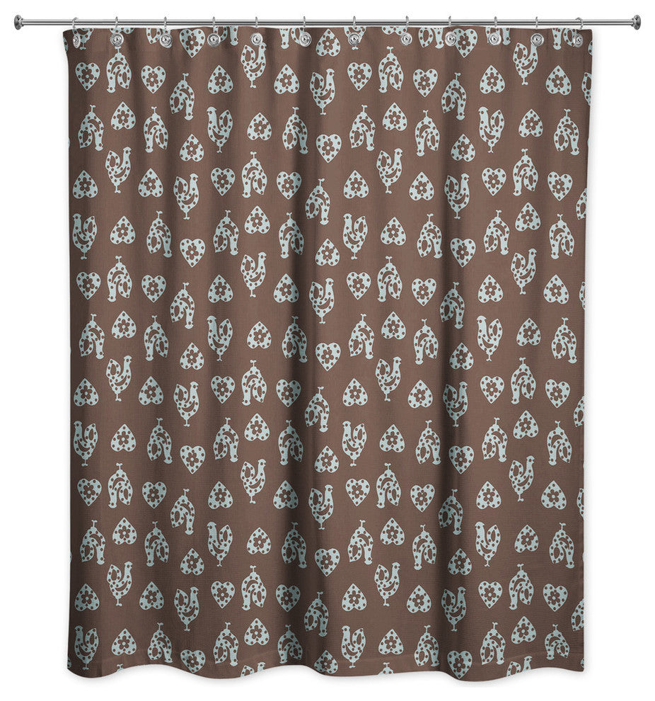 Gray Rooster Pattern Shower Curtain