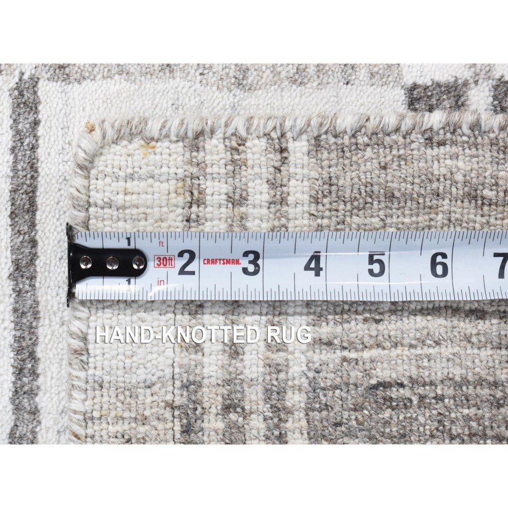 Ivory/Gray Hand Loomed Modern Plaid Design 100% Wool Mat Oriental Rug, 2'x3'