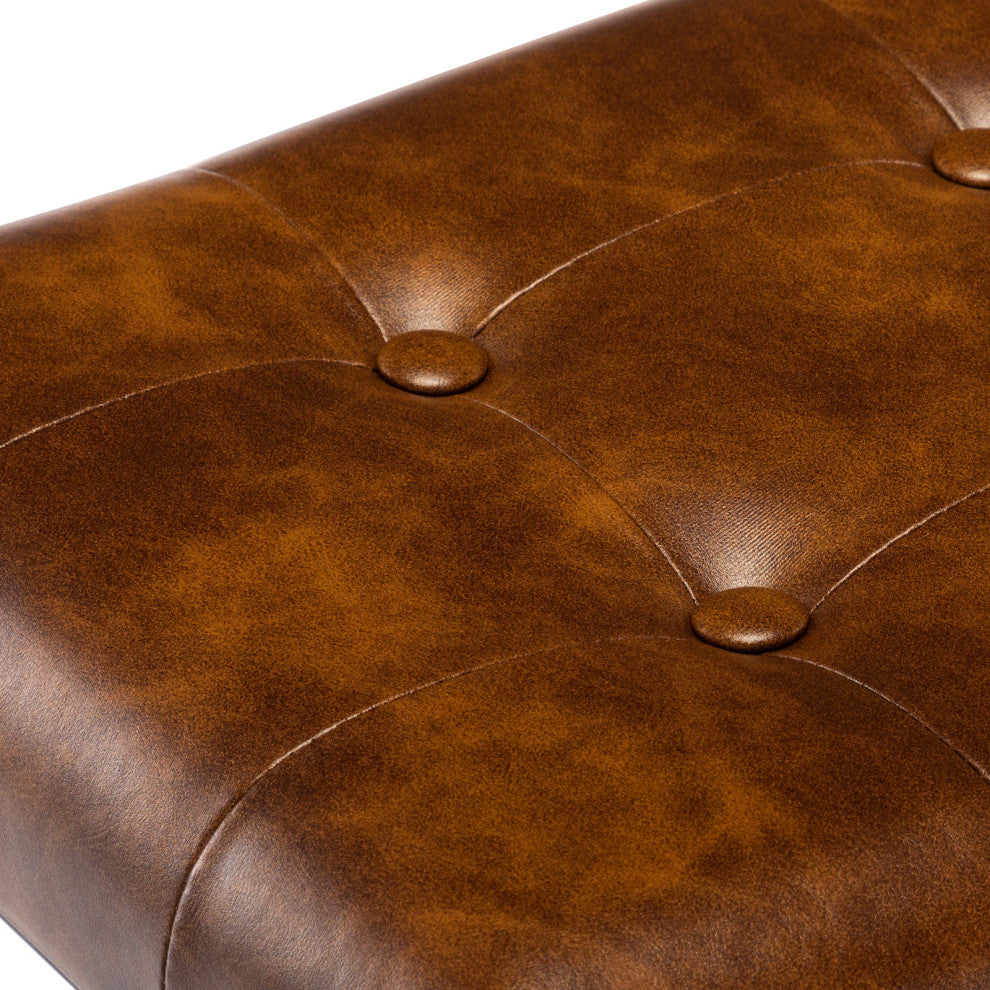 Button Tufted Open Frame Counter Stools, Yellowish Brown, 30 Inch