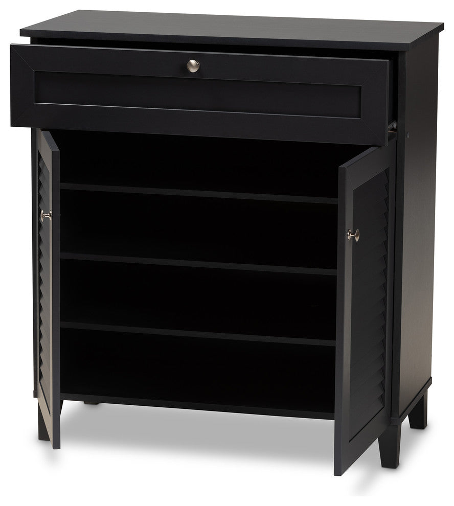 Aretha Dark Gray 4-Shelf Wood Shoe Storage Cabinet With Drawer