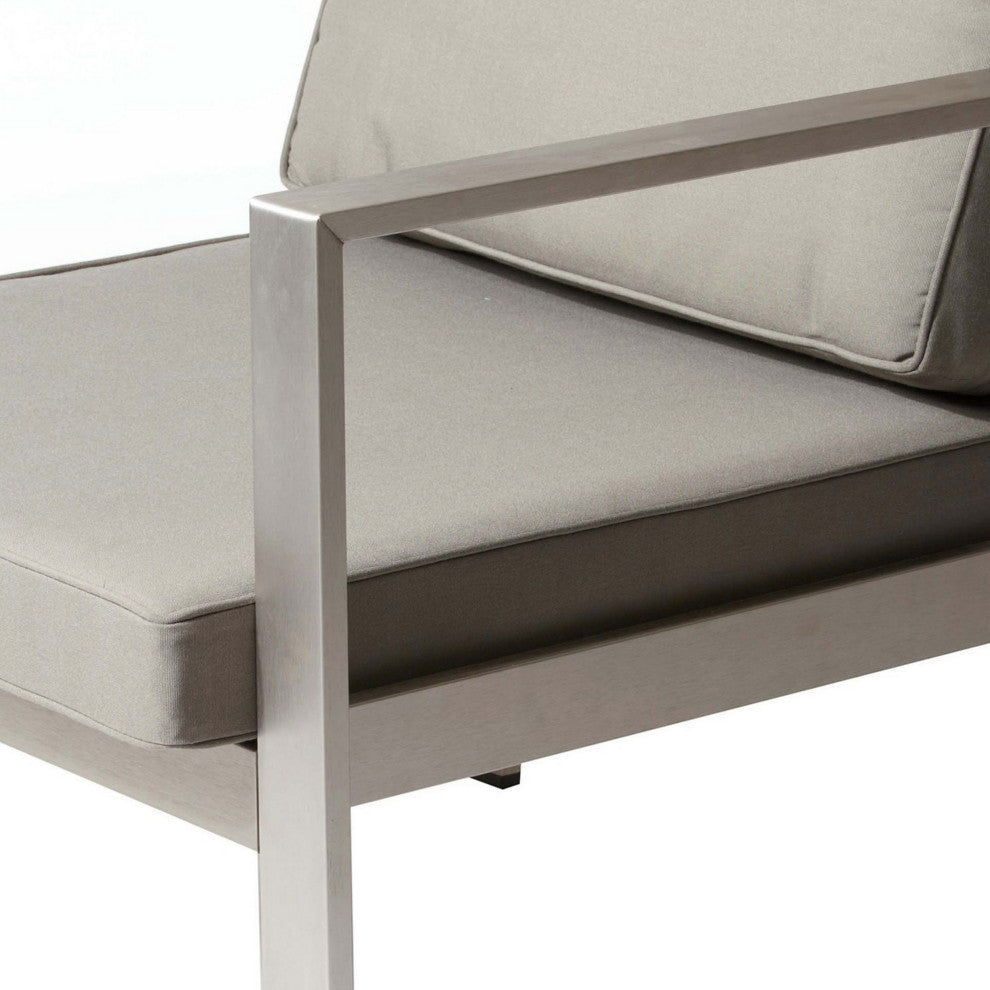 Benzara BM287853 Armchair, Sleek Silver Aluminum Frame, Water Resistant Fabric