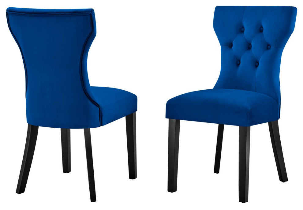 Side Dining Chair, Set of 2, Blue Navy, Velvet, Modern, Cafe Bistro Hospitality