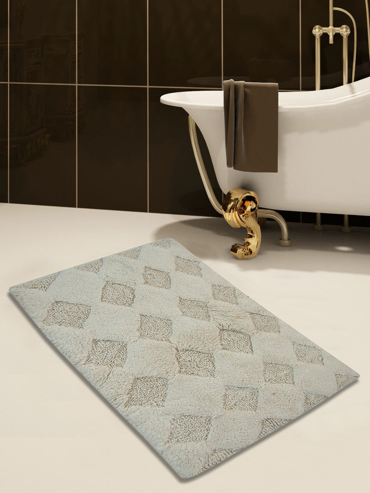 Bath Rug Cotton, 2 Piece Set, 24"x17" and 34"x21", Ivory, Pattern Charlotte