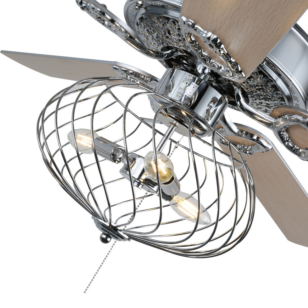 Chrome Modern Industrial Ceiling Fan with Remote Control, 3-Speed Reversible, 42 in.