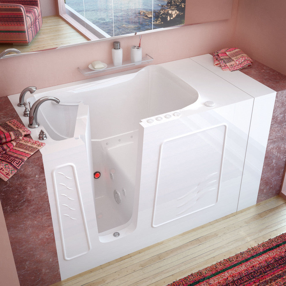 MediTub Walk-In 30x53 Left Drain Biscuit Whirlpool & Air Jetted Tub, White, Left