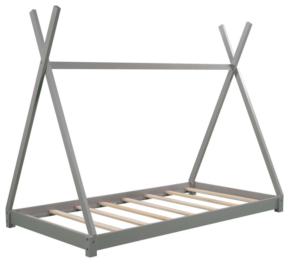 Gewnee Twin Size House Platform Bed with Triangle Structure,Gray