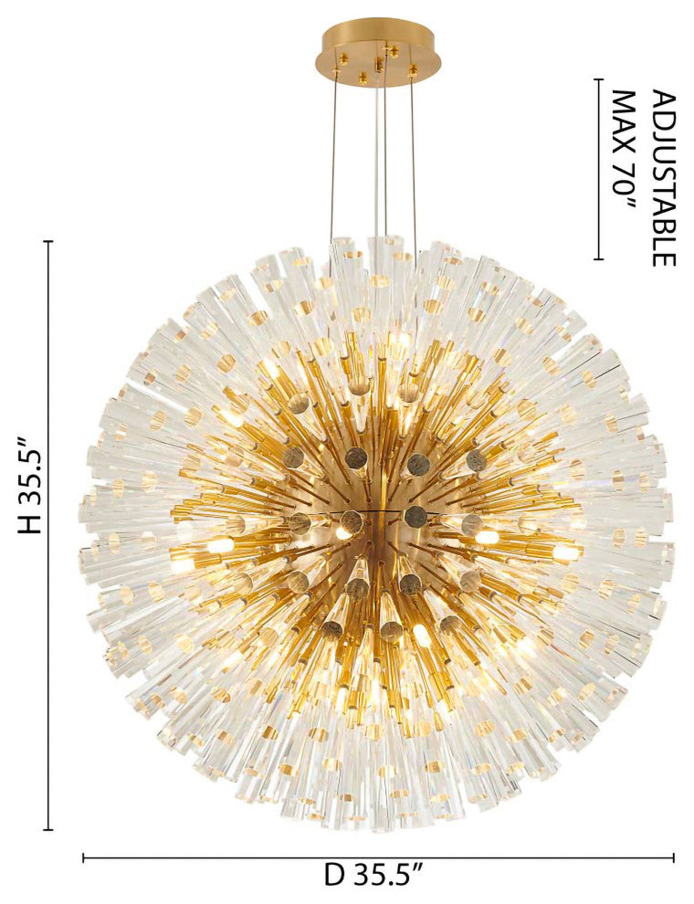 30 Light Chandelier With Gold Frame And Clear Crystal Accents, Brass