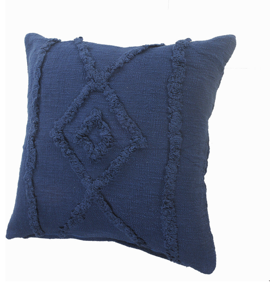 Solid Decorative Diamond and Bordered Cotton Throw Pillow