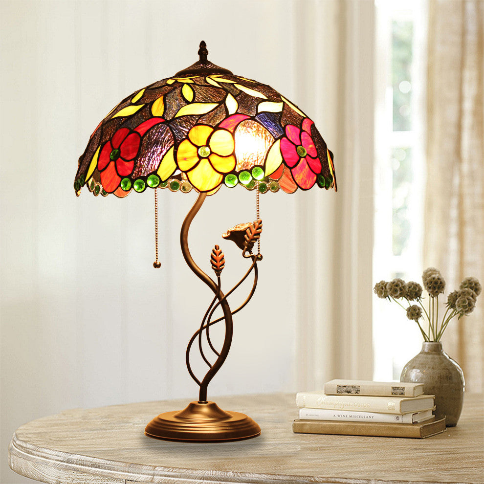 CHLOE Lighting MARIEBELLE Tiffany-Style Floral Stained Glass Table Lamp