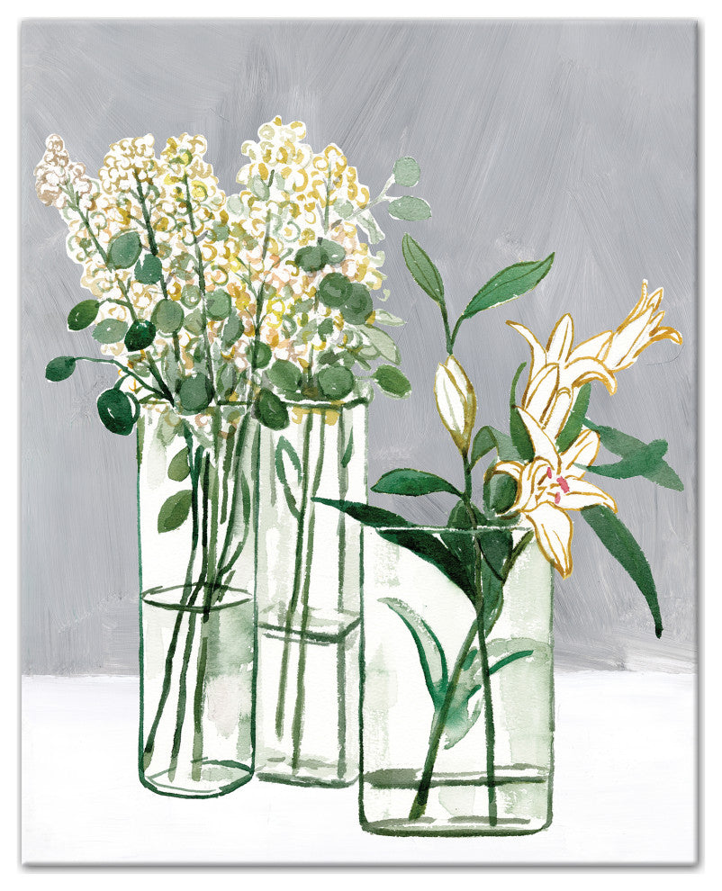 Yellow Flowers in Glass Vases 16x20 Canvas Wall Art