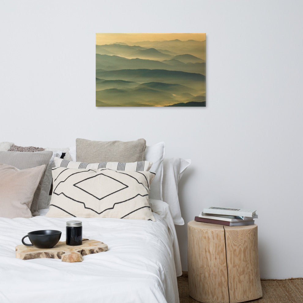 Foggy Mountain Layers at Sunset Landscape Photo Canvas Prints, 24" X 36"