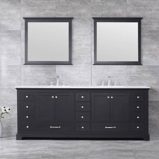Dukes 84" Espresso Double Square Sink Vanity with Quartz Top, With Mirror