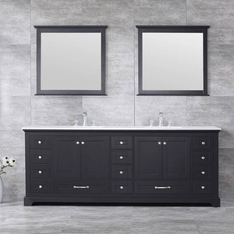 Dukes 84" Espresso Double Square Sink Vanity with Quartz Top, With Mirror