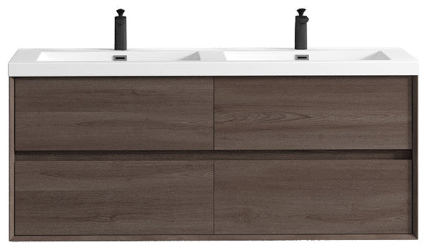 Ashley 60'' Floating Vanity, Acrylic Top, Double Sink, Red Oak