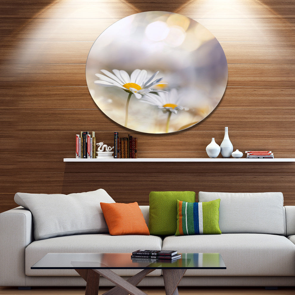 Chamomiles On Blue Background, Floral Disc Metal Artwork, 36"
